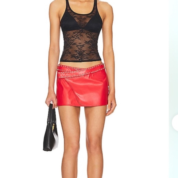 Miaou Red Embellished Studded Wrap Mini Skirt Size Medium Festival - Picture 3 of 15